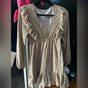 Velvet Torch Beige Dress with Black Dots